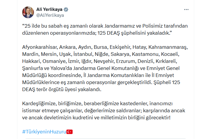25 İLDE DEV OPERASYON: 125 DEAŞ ŞÜPHELİSİ YAKALANDI