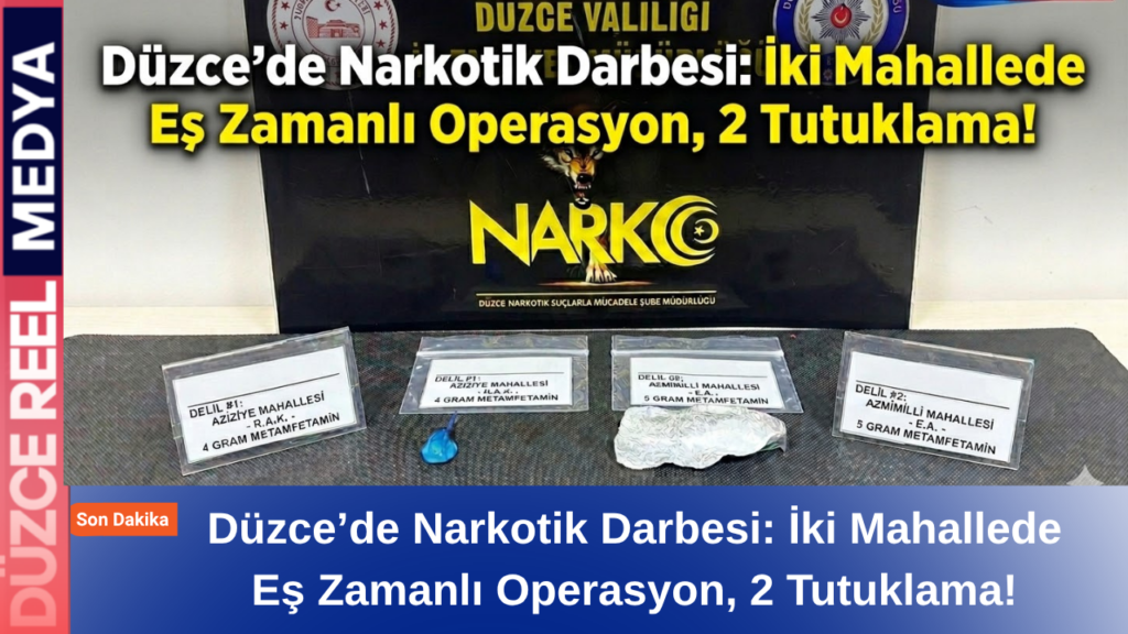 Düzce Cumhuriyet Başsavcılığı koordinesinde yürütülen uyuşturucuyla mücadele çalışmaları kapsamında Aziziye ve Azmimilli mahallelerine düzenlenen eş zamanlı operasyonlarda, uyuşturucu ticareti yaptığı belirlenen 2 şahıs yakalanarak tutuklandı. DÜZCE – Düzce İl Emniyet Müdürlüğü Narkotik Suçlarla Mücadele Şube Müdürlüğü ekipleri, zehir tacirlerine yönelik teknik ve fiziki takibin ardından düğmeye bastı. 23 Mart 2026 tarihinde gerçekleştirilen operasyonlarda satışa hazır metamfetamin maddesi ele geçirilirken, suç kaydı kabarık olan şüpheliler adalete teslim edildi.