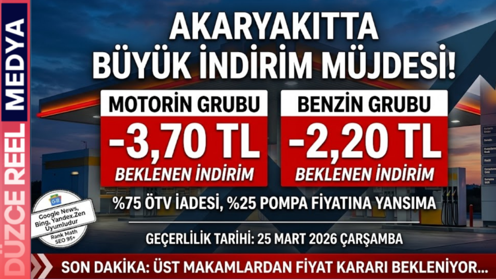 Milyonlarca araç sahibinin beklediği haber geldi! 25 Mart 2026 Çarşamba gününden itibaren geçerli olmak üzere benzin ve motorin grubunda dev indirim bekleniyor. Eşel Mobil Sistemi'nin devreye girmesiyle indirim oranlarının bir kısmı pompaya yansıyacak.