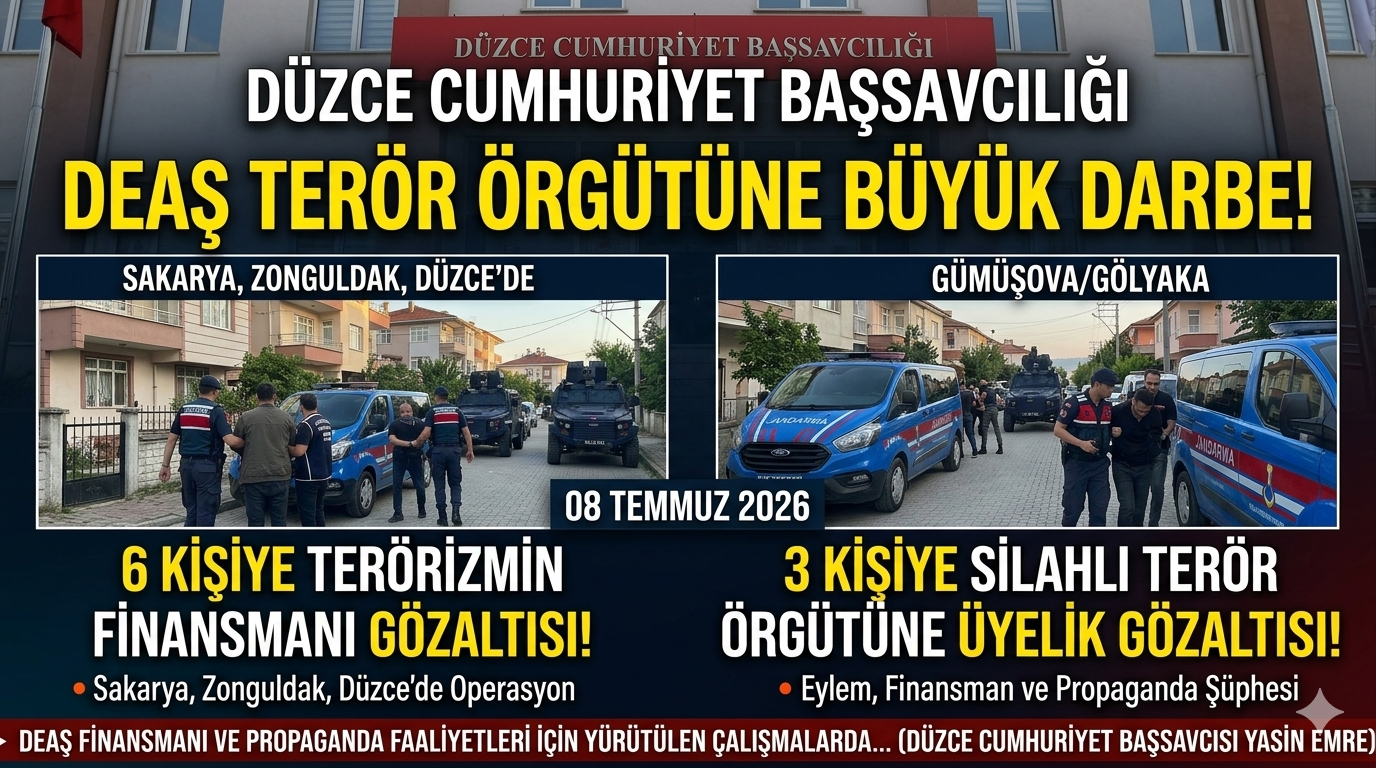 DÜZCE MERKEZLİ DEAŞ OPERASYONU: 9 ŞÜPHELİ YAKALANDI