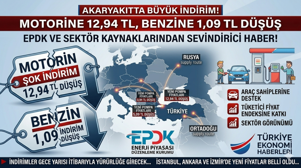 Akaryakıtta Büyük İndirim! Motorine 12,94 TL, Benzine 1,09 TL Düşüş