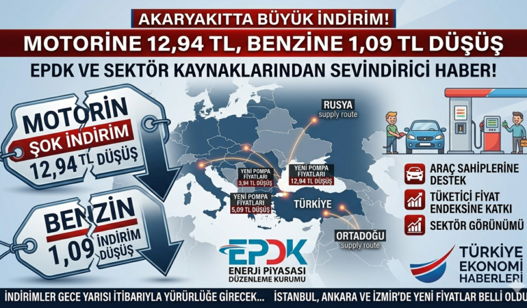 Akaryakıtta Büyük İndirim! Motorine 12,94 TL, Benzine 1,09 TL Düşüş