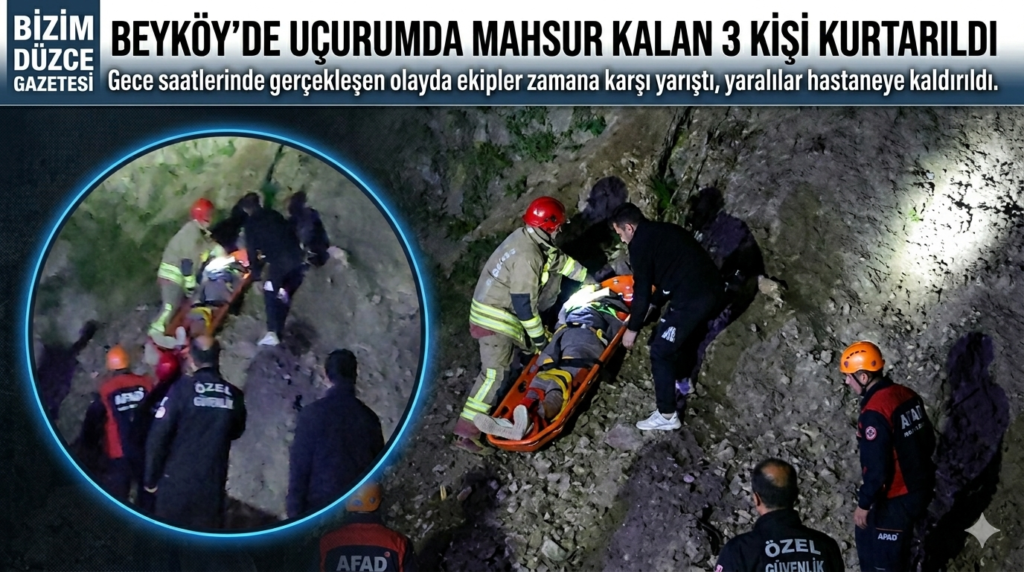 Beyköy'de 3 Kişi Uçurumda Mahsur Kaldı