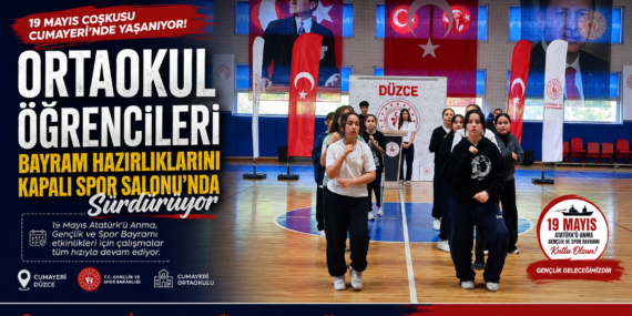 Cumayeri Ortaokul Öğrencileri Bayram Hazırlıklarını Kapalı Spor Salonu’nda Sürdürüyor