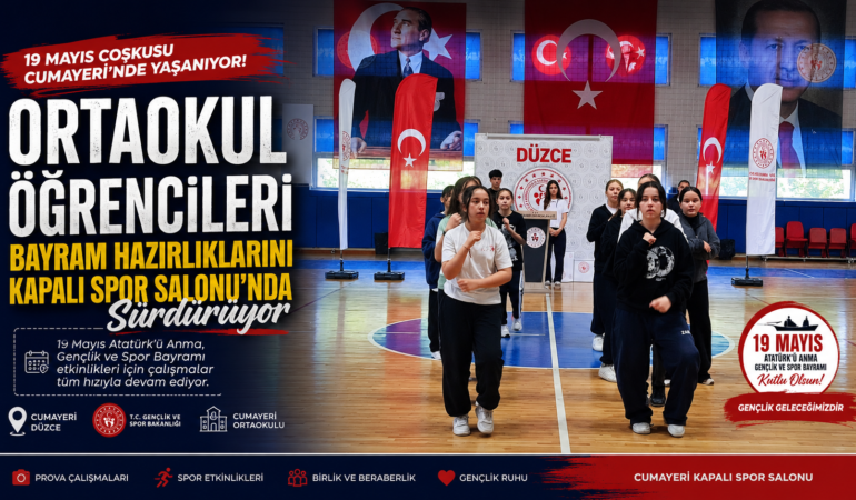 Cumayeri Ortaokul Öğrencileri Bayram Hazırlıklarını Kapalı Spor Salonu’nda Sürdürüyor