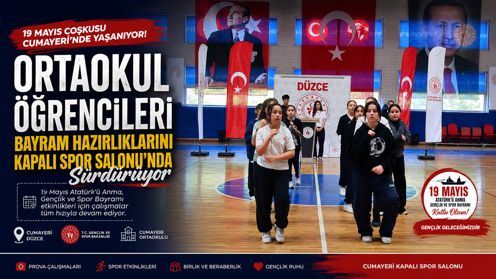 Cumayeri Ortaokul Öğrencileri Bayram Hazırlıklarını Kapalı Spor Salonu’nda Sürdürüyor