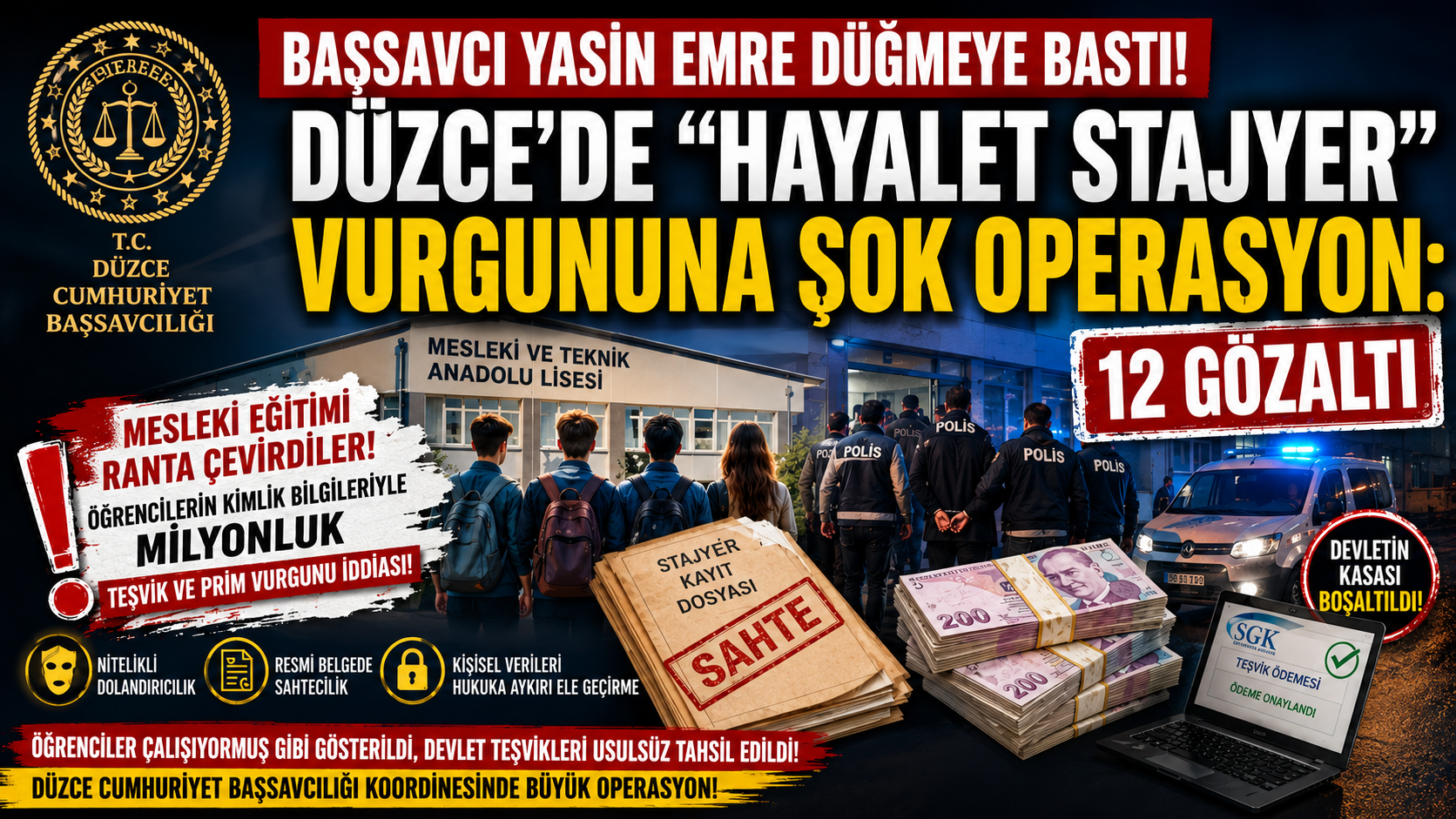 “HAYALET STAJYER” VURGUNUNA ŞOK OPERASYON: 12 GÖZALTI