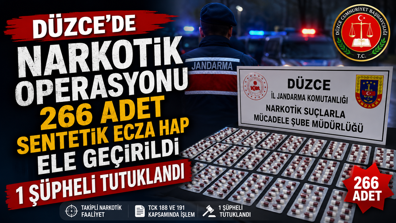 Düzce’de 266 Adet Sentetik Ecza Hap Ele Geçirildi, 1 Şüpheli Tutuklandı