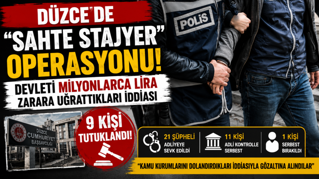 DÜZCE’DE “SAHTE STAJYER” OPERASYONUNDA 9 TUTUKLAMA!
