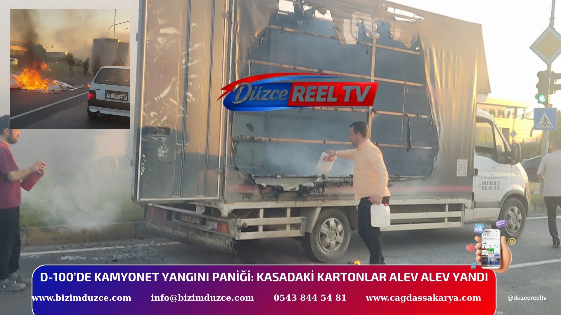 D-100’DE KAMYONET YANGINI PANİĞİ: