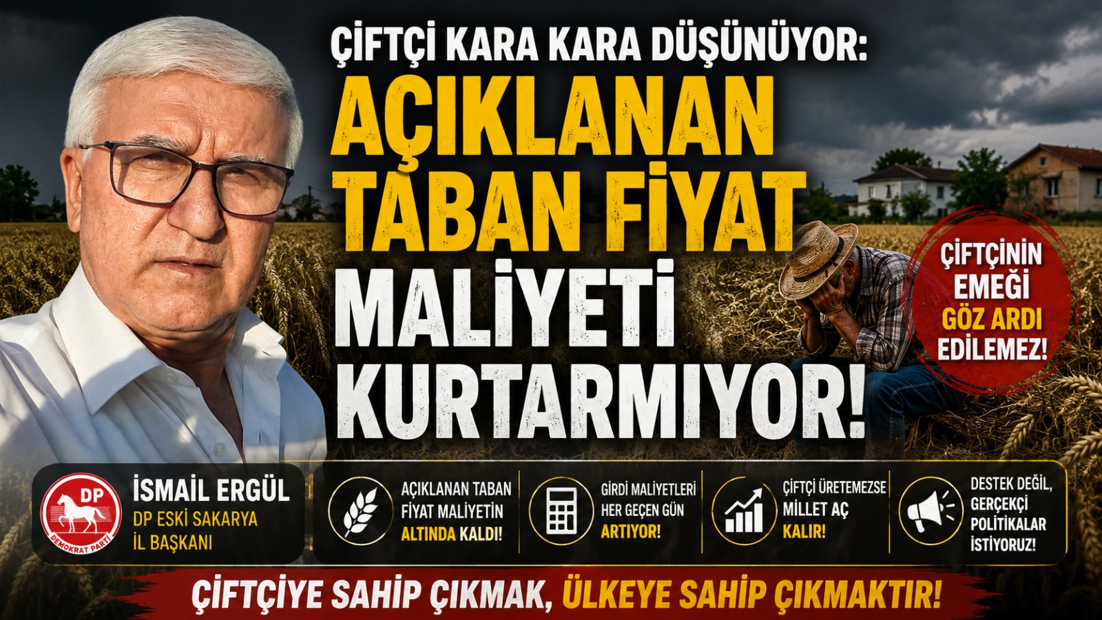 Ergül ''Çiftçi Kara Kara Düşünüyor: Açıklanan Taban Fiyat Maliyeti Kurtarmıyor''!