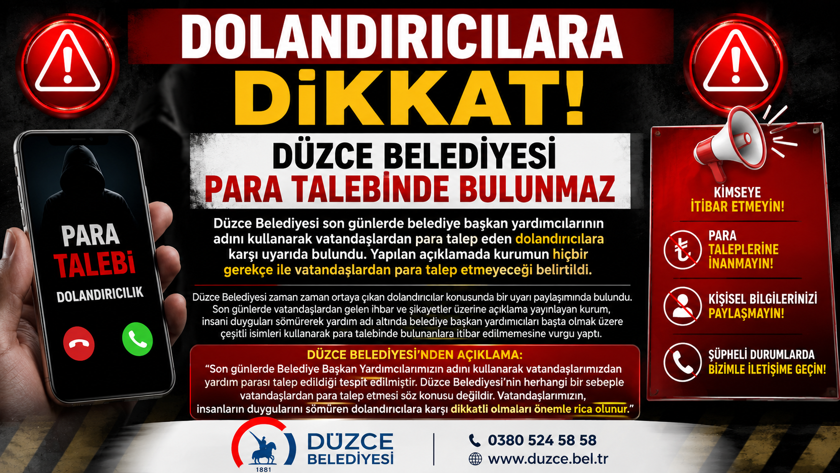 Düzce Belediyesi'nden Uyarı: