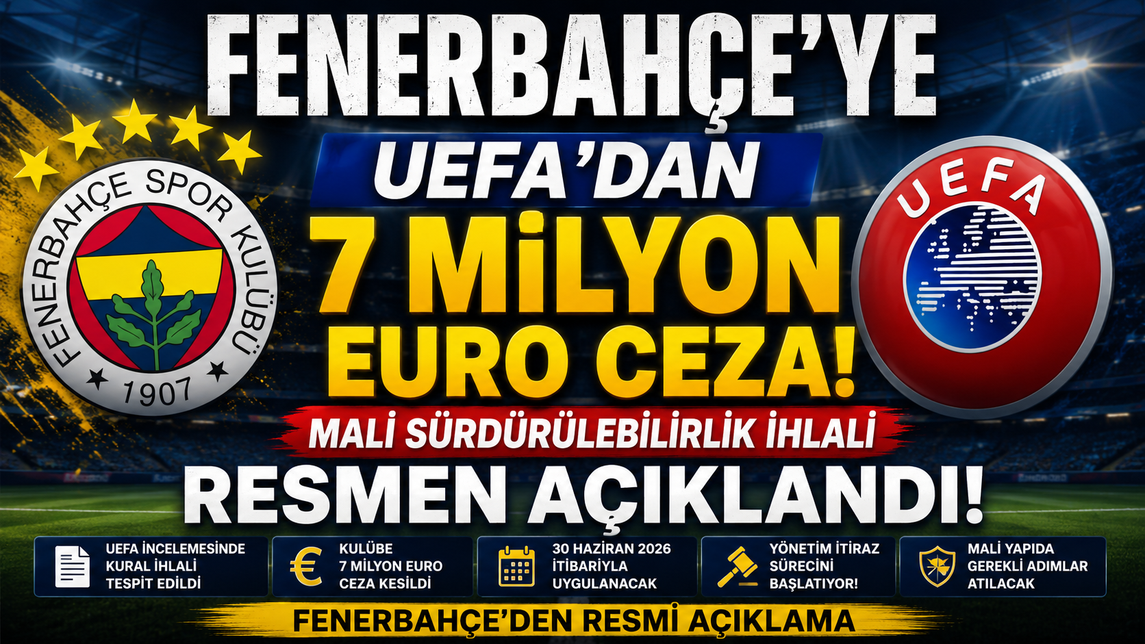Fenerbahçe'ye UEFA şoku: 7 milyon Euro ceza!