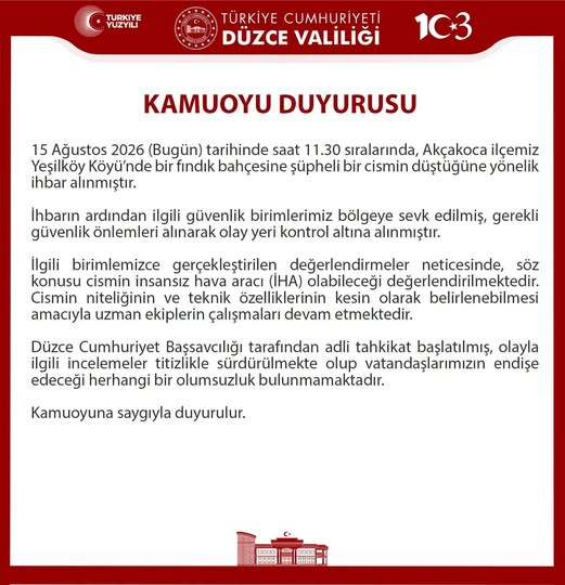 Düzce Valiliği'nden Resmi Açıklama Geldi:
