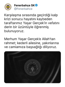 Fenerbahçe ve Beşiktaş’tan Ezeli Rekabette Ortak Acı: Yaşar Gerçek İçin Taziye! Fenerbahçe ve Beşiktaş’tan Ezeli Rekabette Ortak Acı: Yaşar Gerçek İçin Taziye!