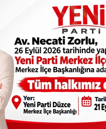 Av. Necati Zorlu, Yeni Parti Düzce Merkez İlçe Başkanlığına Adaylığını Açıklıyor Av. Necati Zorlu, Yeni Parti Düzce Merkez İlçe Başkanlığına Adaylığını Açıklıyor