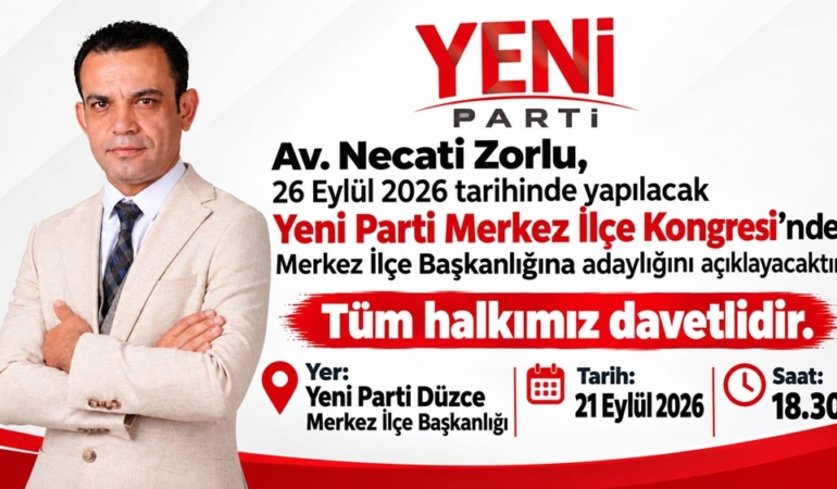 Av. Necati Zorlu, Yeni Parti Düzce Merkez İlçe Başkanlığına Adaylığını Açıklıyor Av. Necati Zorlu, Yeni Parti Düzce Merkez İlçe Başkanlığına Adaylığını Açıklıyor