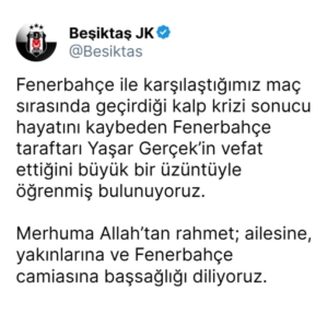 Fenerbahçe ve Beşiktaş’tan Ezeli Rekabette Ortak Acı: Yaşar Gerçek İçin Taziye! Fenerbahçe ve Beşiktaş’tan Ezeli Rekabette Ortak Acı: Yaşar Gerçek İçin Taziye!