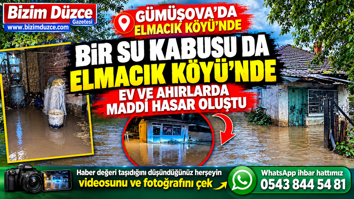 ELMACIK KÖYÜNDE EV VE AHIRLARA SU BASKINI